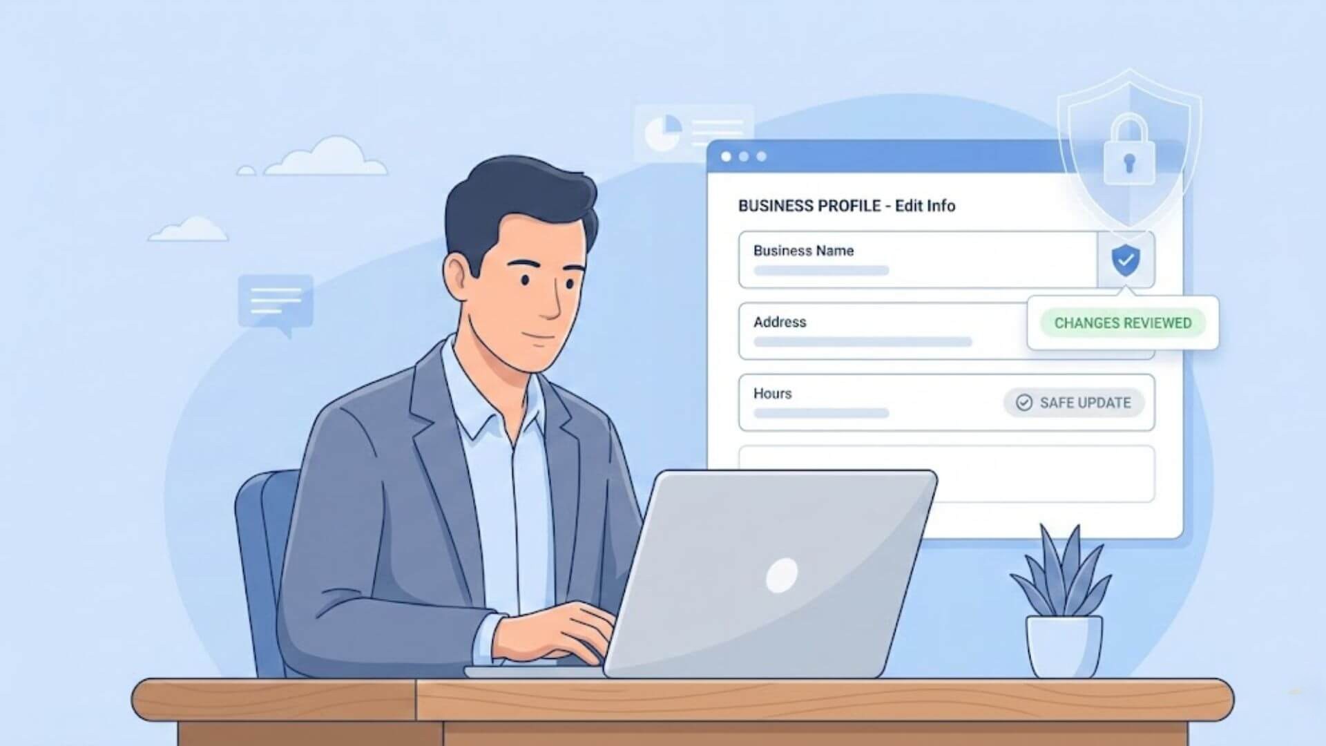 Safe Google Business edits showing profile updates reviewed without suspension risk